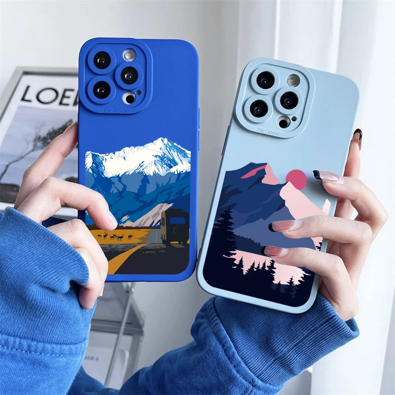 

Aesthetic Art Hand Painted Pattern Mountain Scenery Phone Case for iphone 7 8 14 Plus SE 2020 14 11 12 13 Pro Max X XR XS Covers