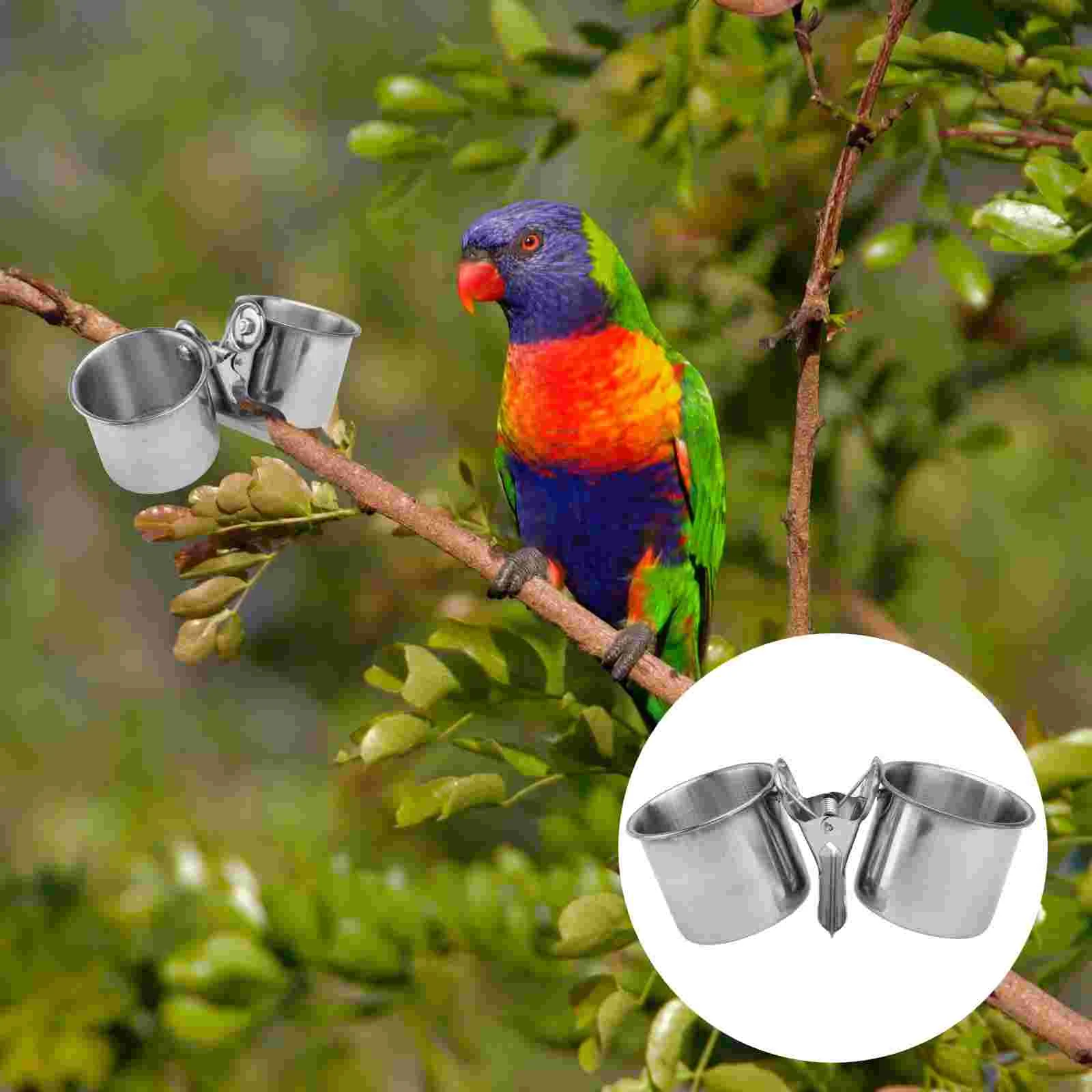 

Bird Feeder Bowl Parrot Water Bowls Feeding Cage Dish Cups Cup Dishes Stainless Steel Clamp Parakeet Pet Hanging Feeders Wild