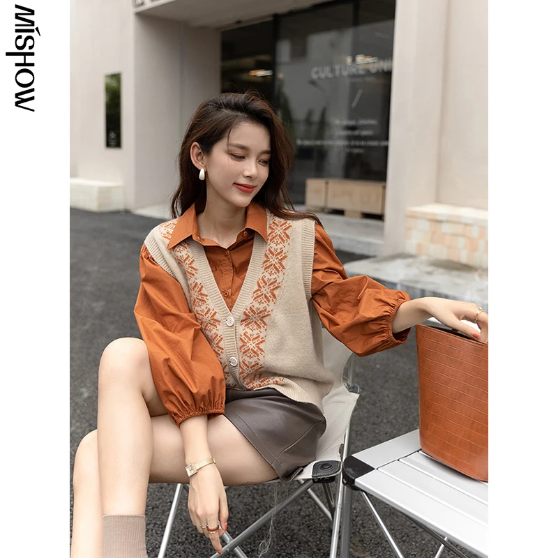

MISHOW 2023 Autumn Retro Sweater V-Neck Single-breasted Knitted Vests Women Casual Loose Sleeveless Tops Y2k Clothes MXA34Z0090