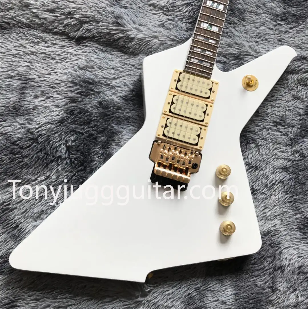 

Paul Stanley Gloss White Destroyer Explorer Electric Guitar Abalone & Pearl Block Inlay, Floyd Rose Tremolo Bridge, Whammy Bar,