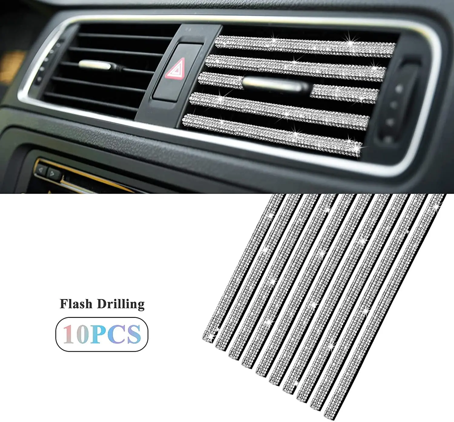 

10PCS Bling Car Air Vent Outlet Trim Universal Rhinestone Air Conditioner Vent Outlet Decoration Strip Bendable Trim Interior