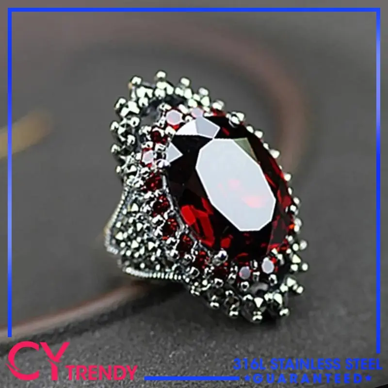 

European and American Retro Exaggerated Large Oval Red Pomegranate Gorgeous Red and Blue Stone Rings Size 6-12