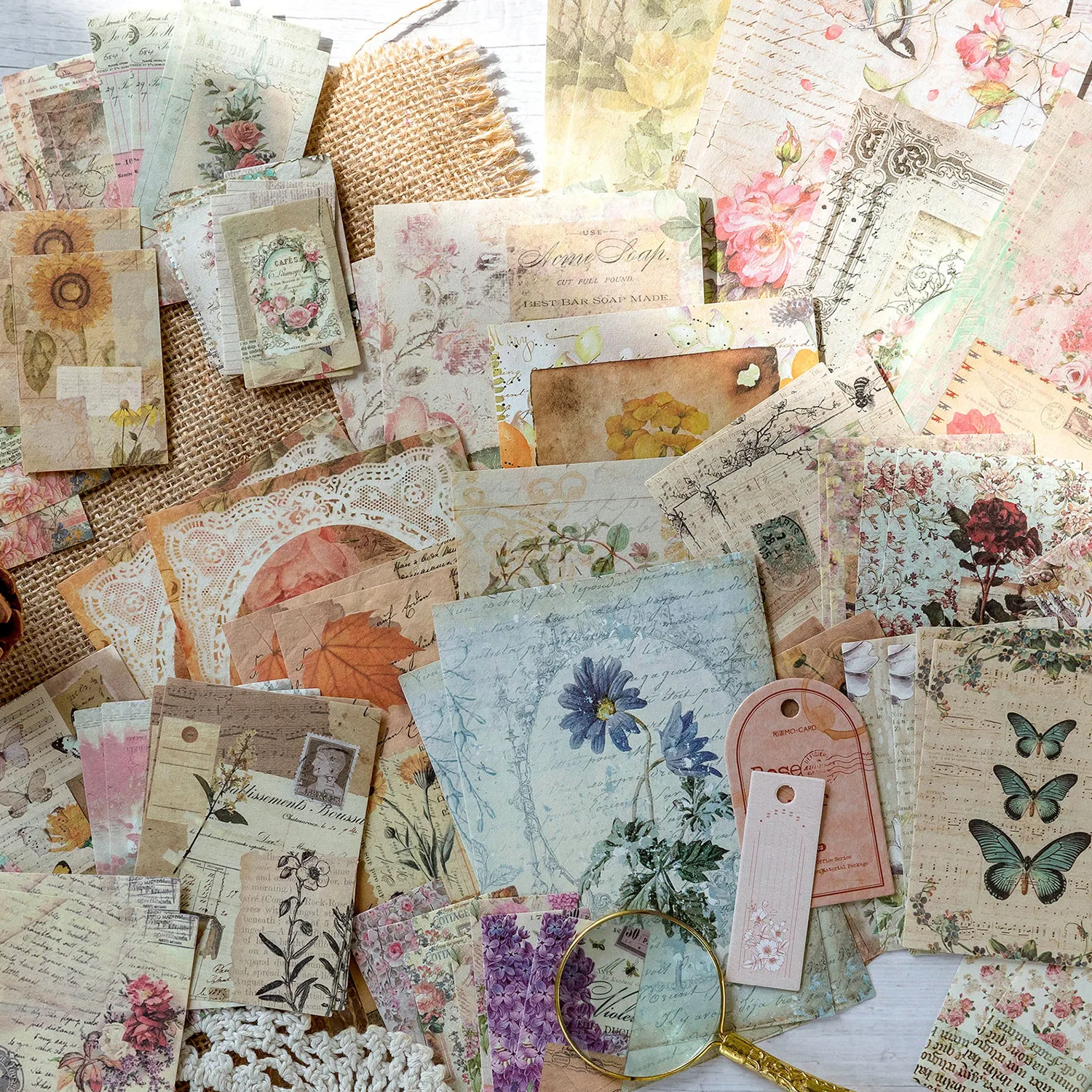 

100 Pcs Vintage Material Papers Retro Decorative ScrapbookAesthetic Junk Journal Pages Card Diy Art Craft Diary Notebooks Album