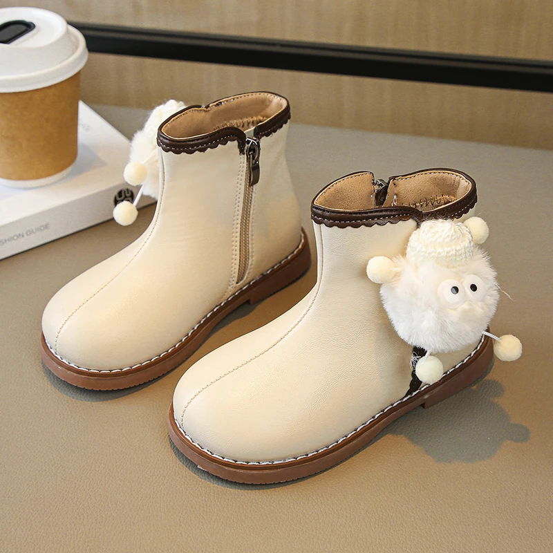 

Новые детские ботинки, осенне-зимняя обувь для девочек, модные детские короткие ботильоны с мультяшным рисунком для девочек, кожаная Нескользящая повседневная обувь