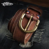 3 8cm genuine leather mens belt handmade cowskin belts vintage copper buckle single pin strap for male jeans cowboy