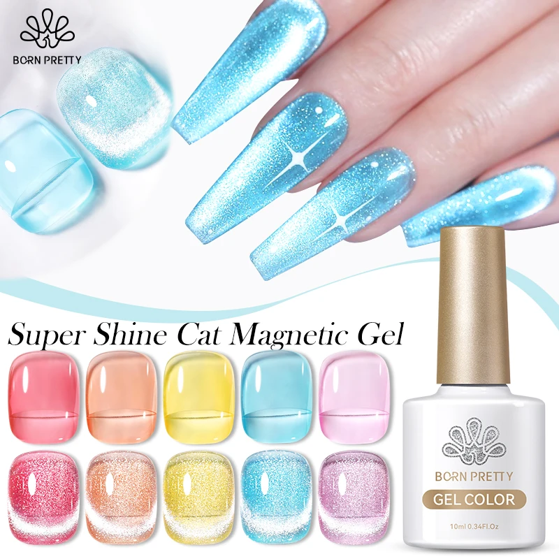 

BORN PRETTY Super Shine Cat Magnetic UV Nail Gel Nail Polish Sparkling Silver Semi Permanent Nails 10ml Need Magnet Stick