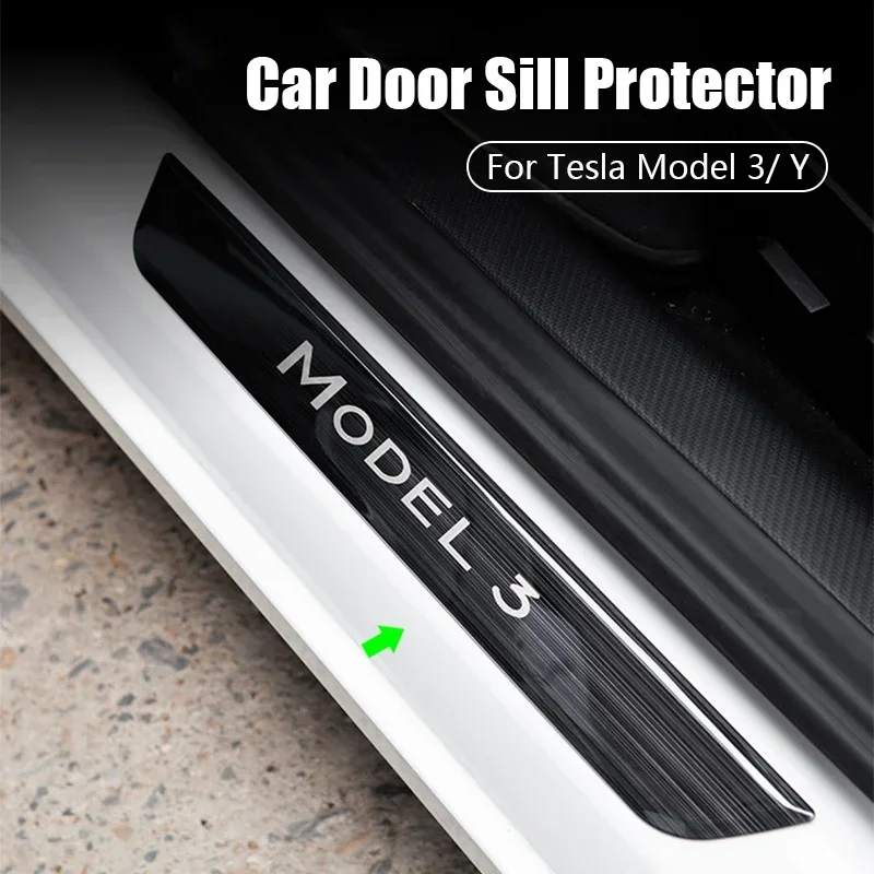 

For Tesla Model 3 Model Y Door Sill Metal Protector Cover Accessories For Model 3 Car Threshold Strip Guards Decoration Sticker