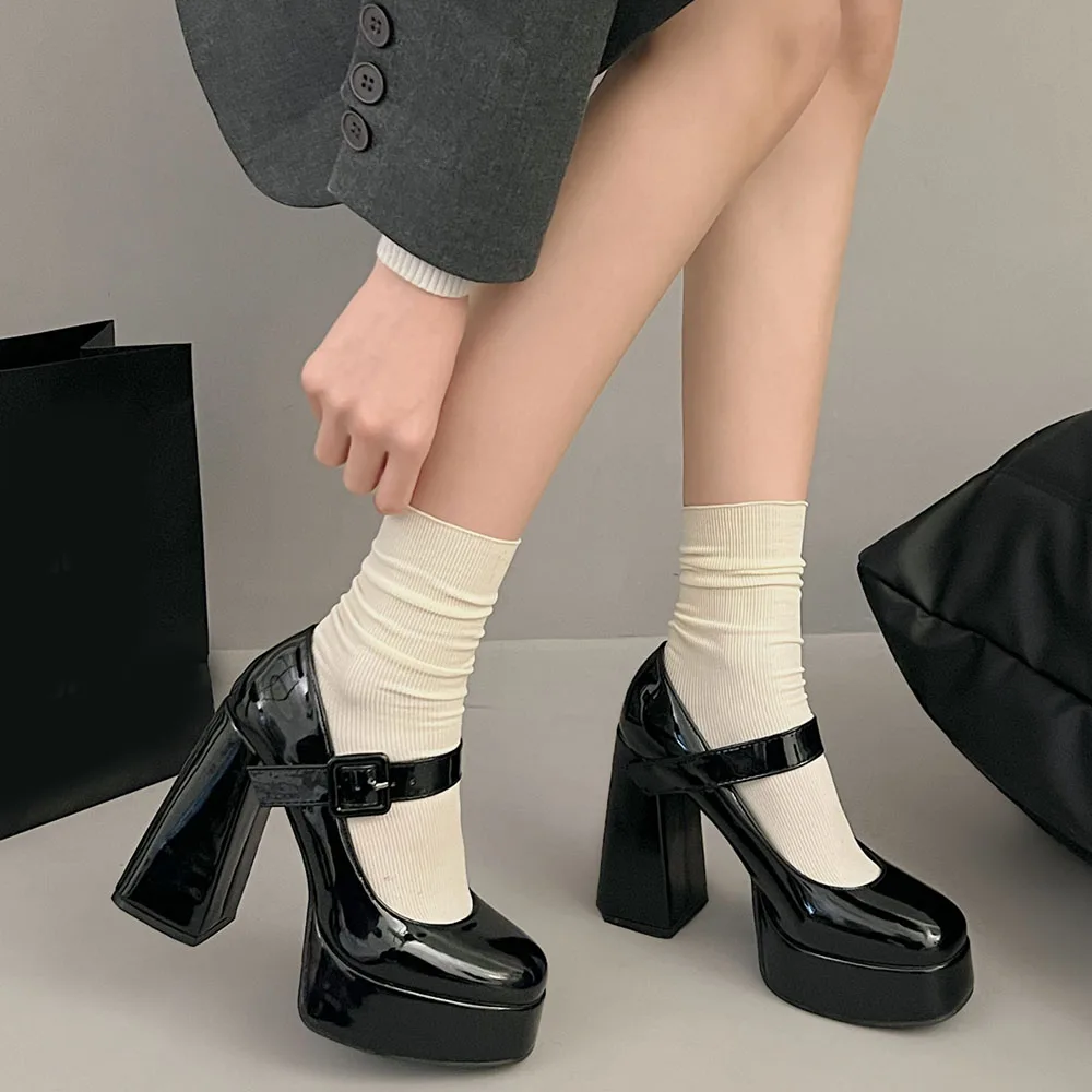 Женские винтажные туфли-лодочки y2k черные туфли на очень высоком блочном каблуке