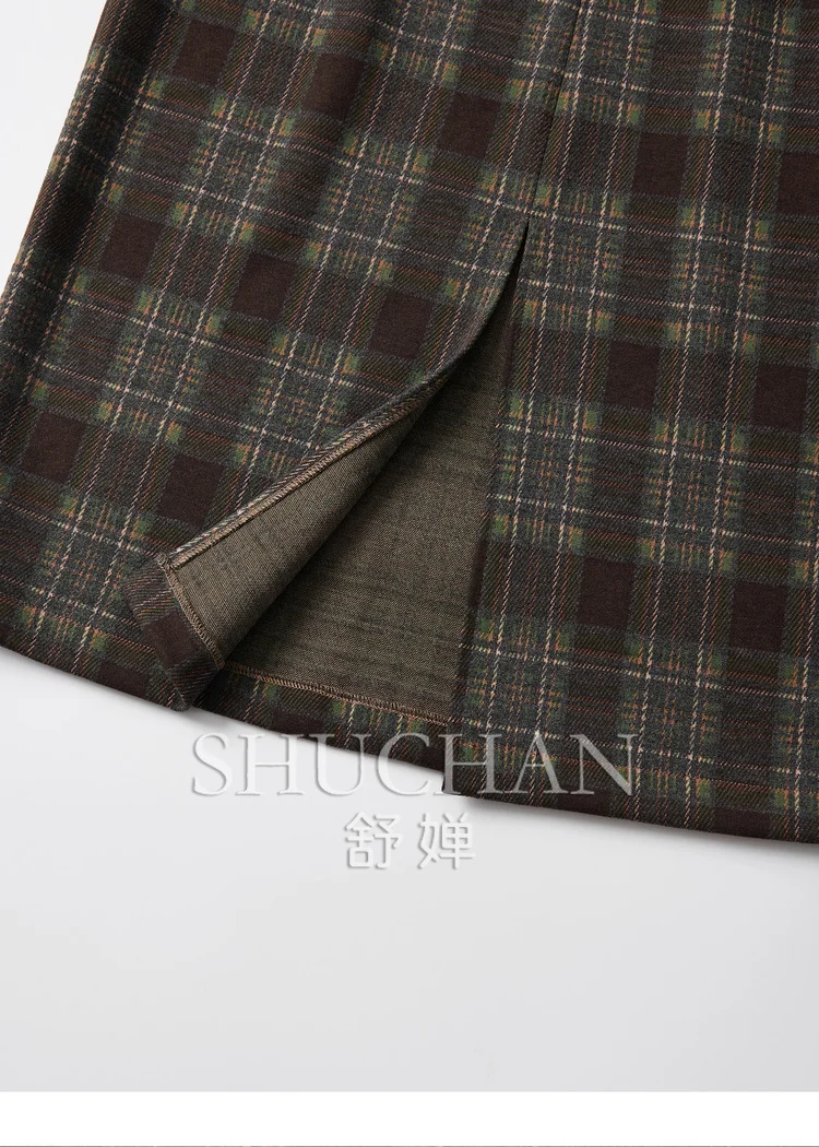 Клетчатая юбка в английском стиле прямая черная средней и длины с высокой талией