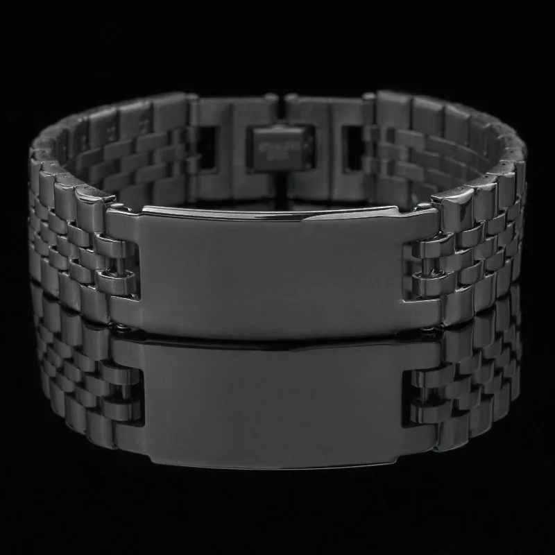Personalize Custom Name Men Stainless Steel Bracelet watch band Black Smooth Engrave Logo Id Bracelets Gift Jewelry