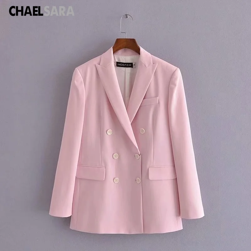 

Весна-Осень 2022, женские модные розовые блейзеры и куртки, шикарный однотонный офисный женский костюм с карманами, пальто, повседневная верх...