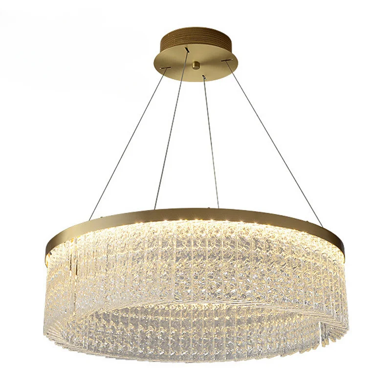 

Chandelier Led Art Pendant Lamp Light Room Decor Luxury Crystal Kitchen Dining Corrugated Glass Hanging Indoor Fixtures