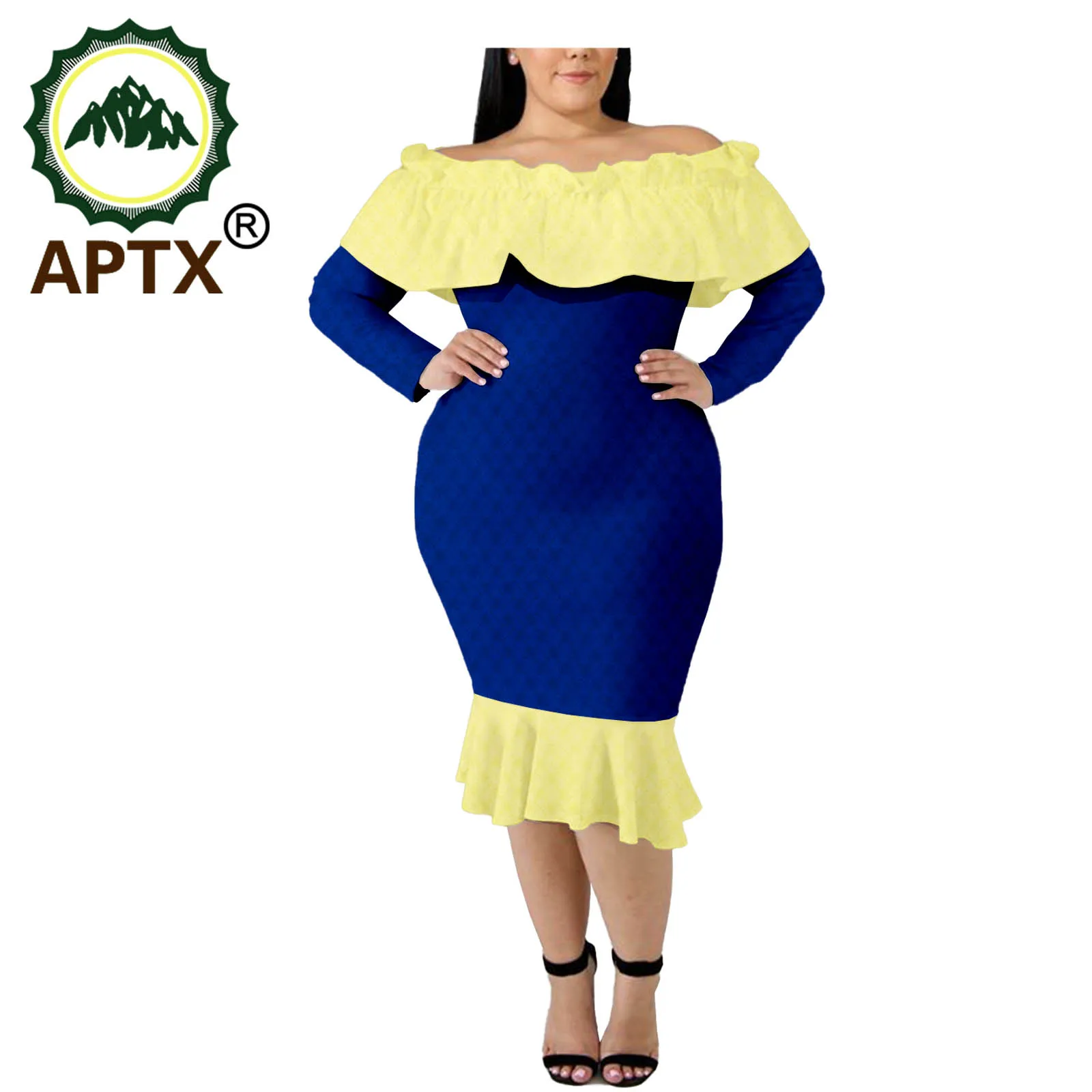 

African Fashion Dress for Women APTX Full Sleeve Mid Calf Length Ruffle Elegant Dress TA2025020