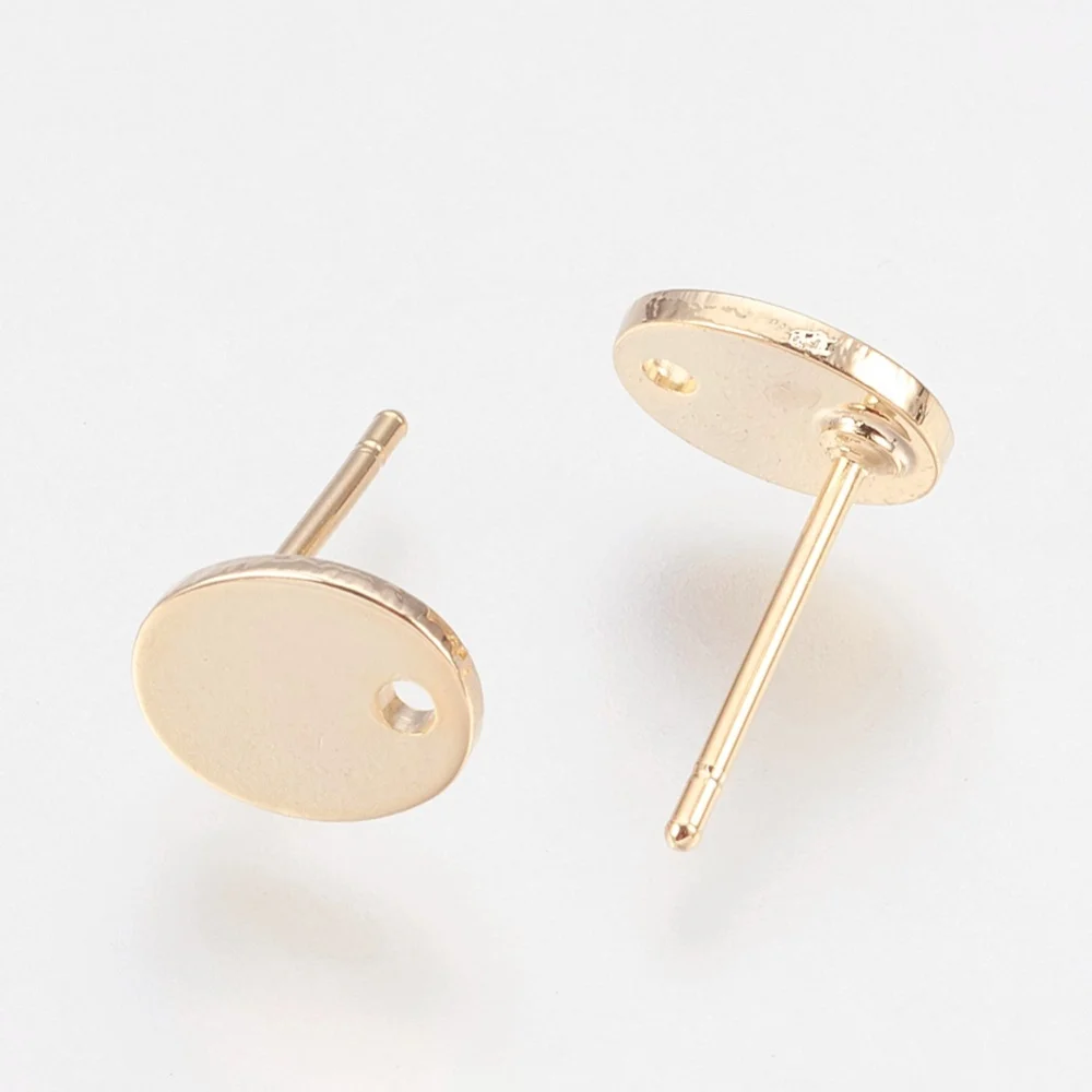 

10pcs Brass Stud Earring Settings with Loop Nickel Free Oval Real 18K Gold Plated 12mm Hole: 1.2mm Tray: 8x6.5x1mm Pin: 0.7mm