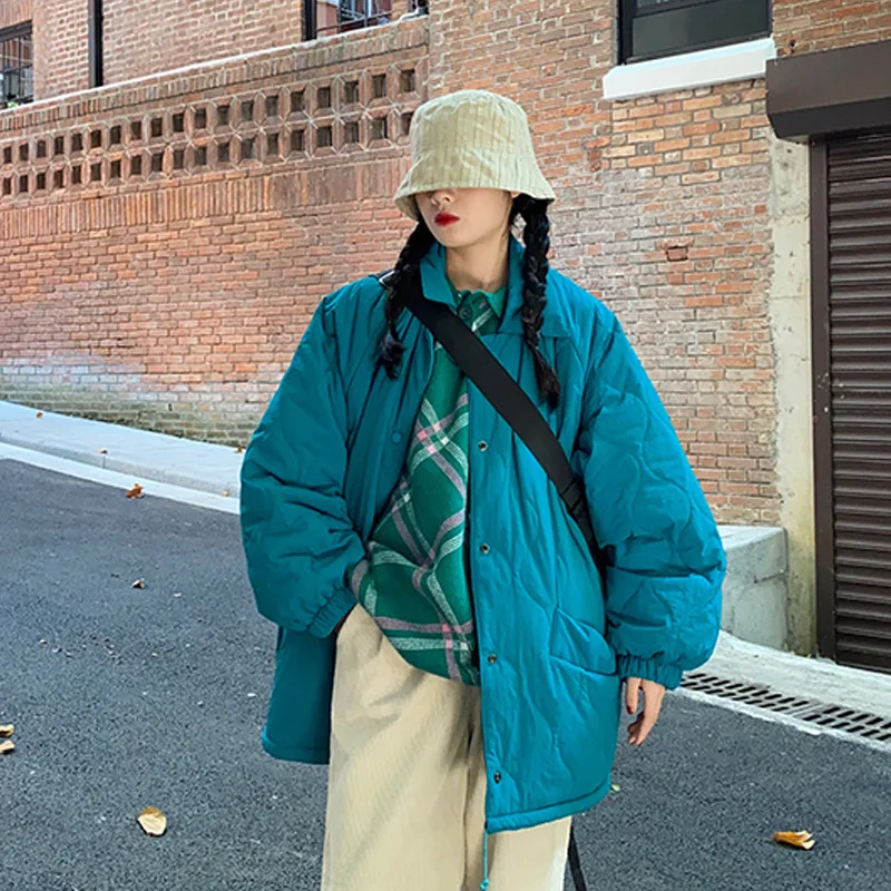 Quilted Jacket for Women Fall Winter 2022 Thicken Warm Turn Down Collar Button Up Insole Lamb Wool Coat Fashion Oversize Parkas