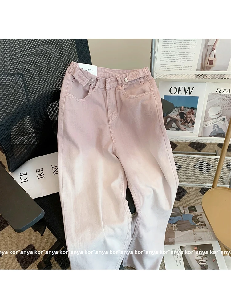 Женские джинсы с низкой посадкой мешковатые брюки из денима градиентом в стиле