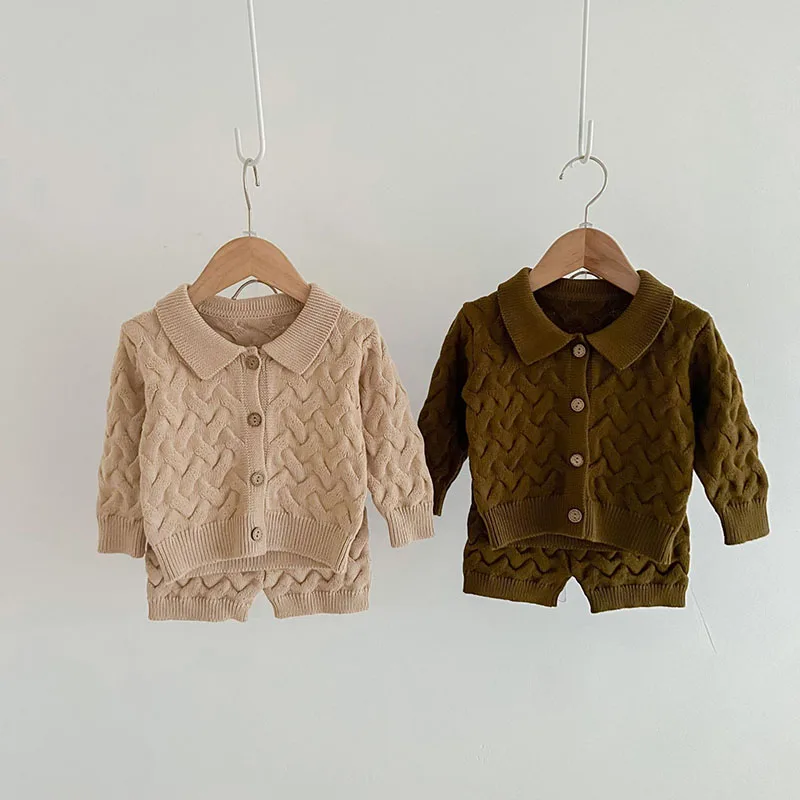 

MILANCEL 2023 Spring New Baby Clothing Set Toddler Sweaters And Knit Shorts 2 Pcs Boys Suits Infant Outfit