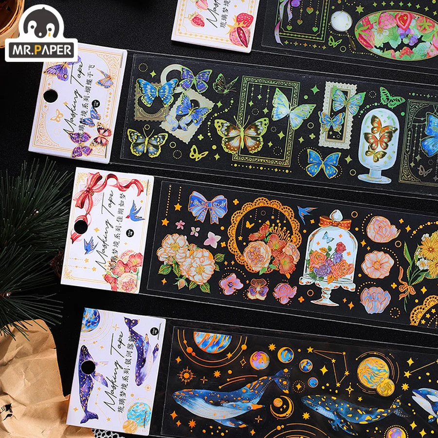 

Mr.paper 4 Styles 1Pcs/Bag Hot Stamping Vintage Butterfly Stickers Aesthetic Flowers Hand Account Decoration Stationery Stickers