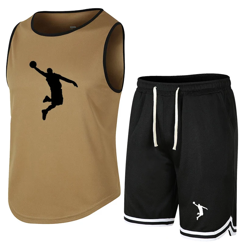 Summer Sleeveless Vest Sports Shorts Set Breathable Pants Fitness Competition Training Basketball Suit Foreign T-Shirt Customiza