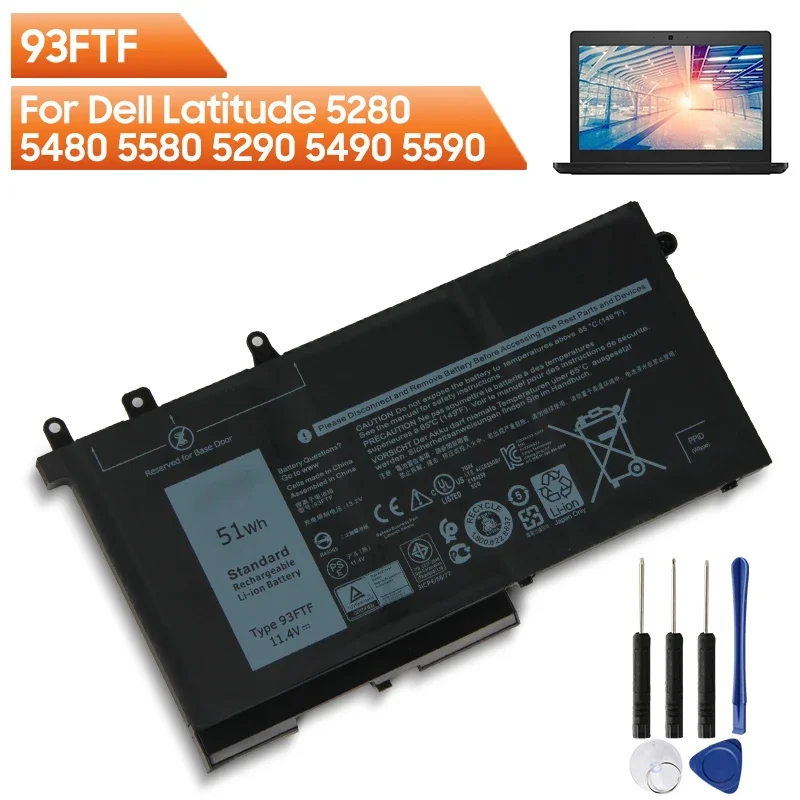 Сменный аккумулятор 93FTF для Dell Latitude 5280 5480 5580 5290 5490 5590 083XPC 83XPC D4CMT 4YFVG 51 Втч