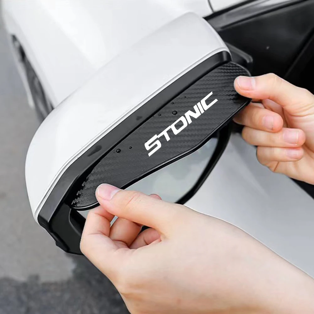 

2Pcs Carbon Fiber Car Rearview Mirror Eyebrow Rain Cover For Kia Stonic LOGO Auto Accessories