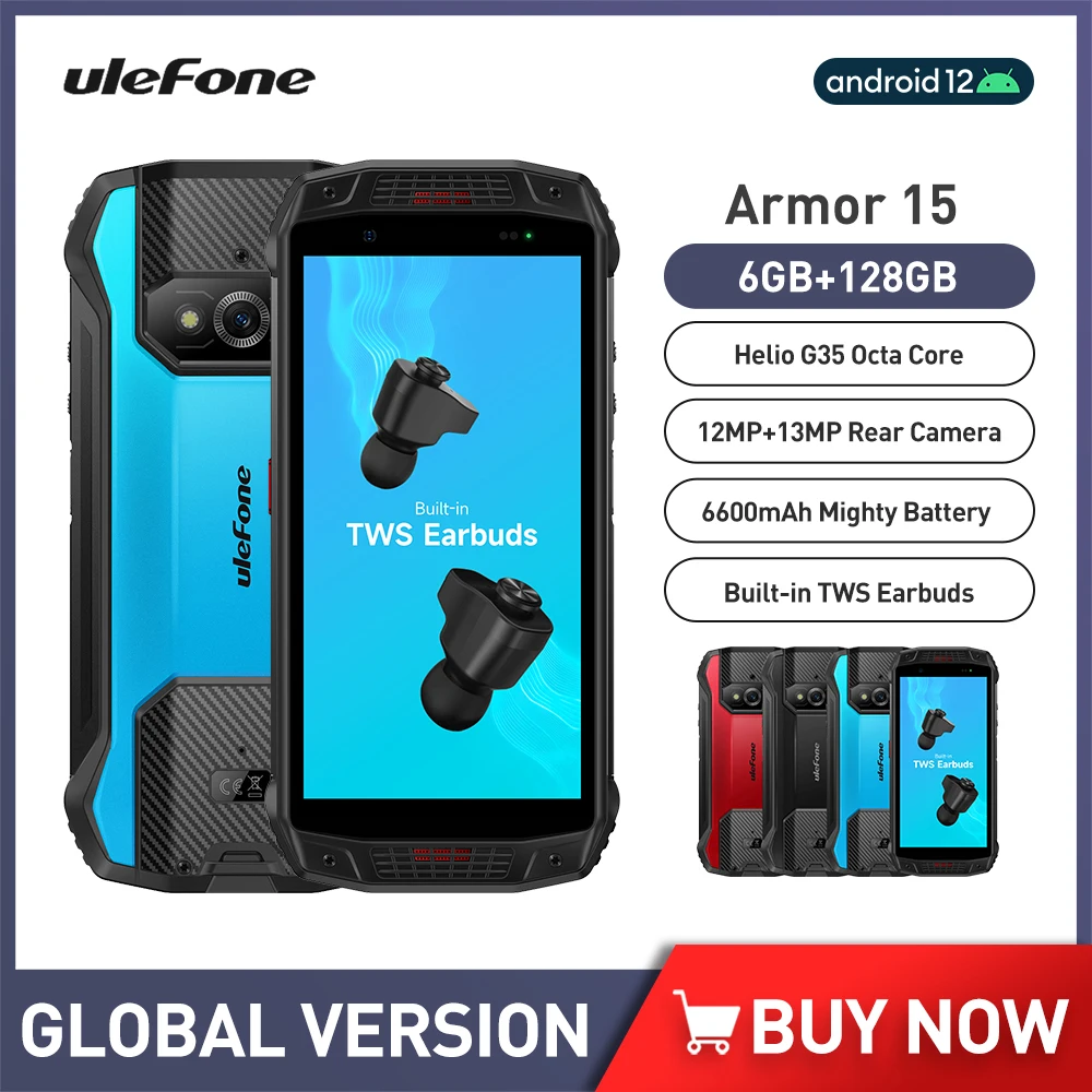 Ulefone Armor 15 IP68 Rugged Cellphone Android 12 Helio G35 Smartphone 6G+128G 5.45