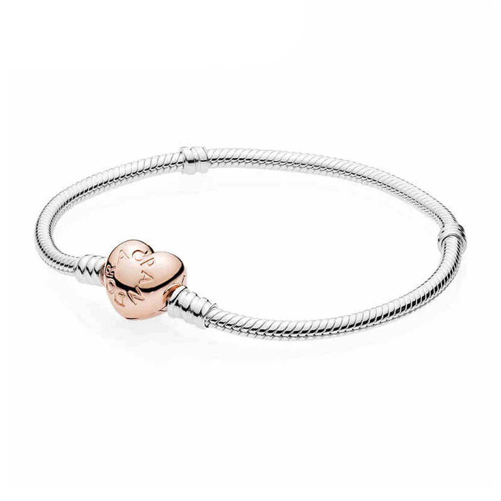 PANDORA – Bracelet en chaîne serpent pour femmes, fermoir en forme de cœur, cadeau d'anniversaire, marque de mode, Simple, bricolage, fabrication de bijoux 2