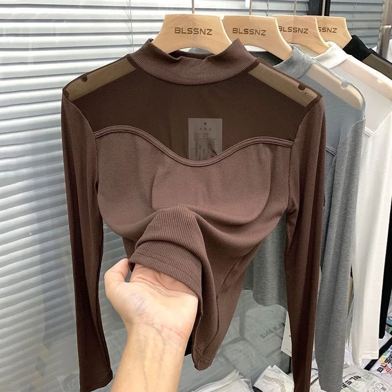 Европейская блузка с полувысоким воротником для женщин на осень и зиму новинка