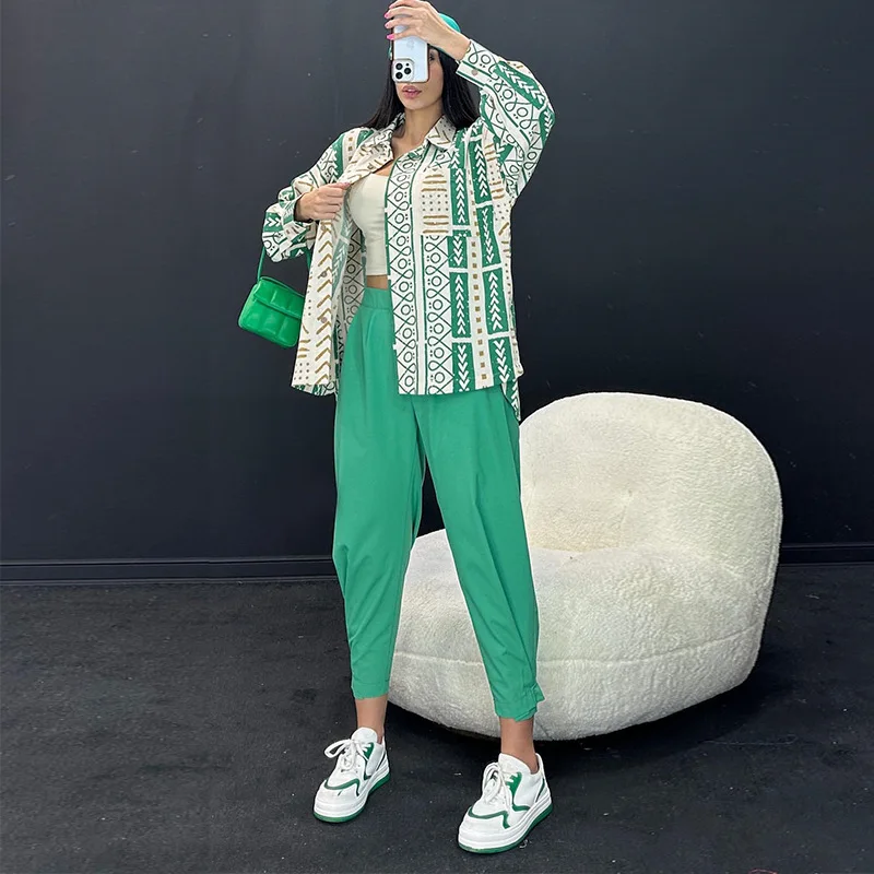 Casual Suit Loose Plus-size Fashion Women's Long-sleeved Shirt Corset Harlan Pants Cotton and Linen Two-piece Set