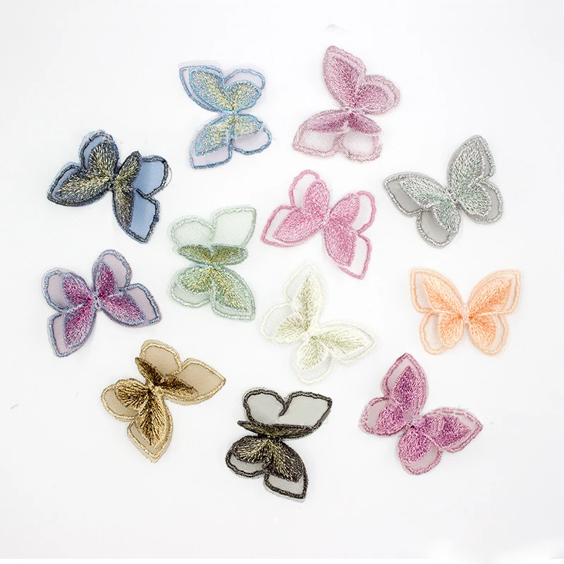 50 шт. аппликаций-бабочек для вышивки, двухслойные, 3D, кружевные пластыри, материалы для декора платьев и головных уборов Сделай сам.