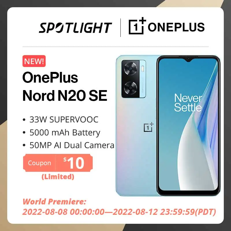 World Premiere OnePlus Nord N20 SE N 20 Global Version Smartphone 4GB 64GB 33W SUPERVOOC 5000mAh 50MP Dual Camera 6.56'' Display