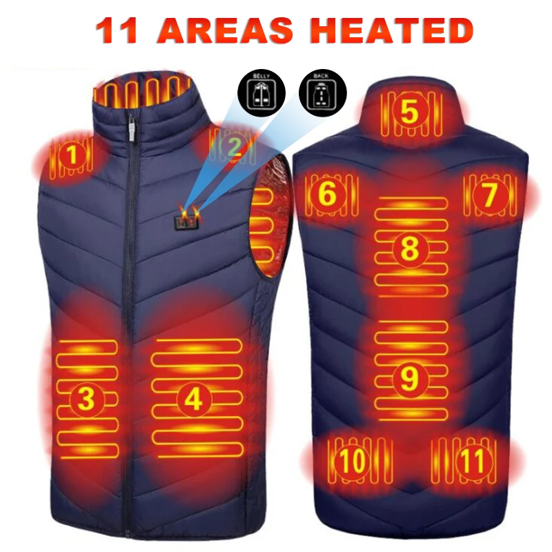 

2021 New 11PCS Heated Vest Electric Heated Jackets Men Women Sportswear Heated Coat Graphene Heat Coat USB Heating Jacket