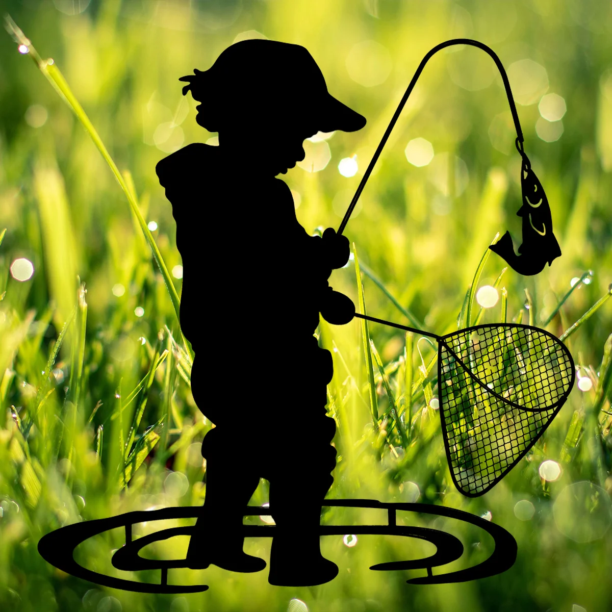 Силуэты для мальчиков рыбалка игра винтажный металлический садовый декор силуэт