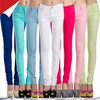 fashion women pants spring autumn new cotton candy colored pencil pants button pocket elastic thin 2022 casual pants female