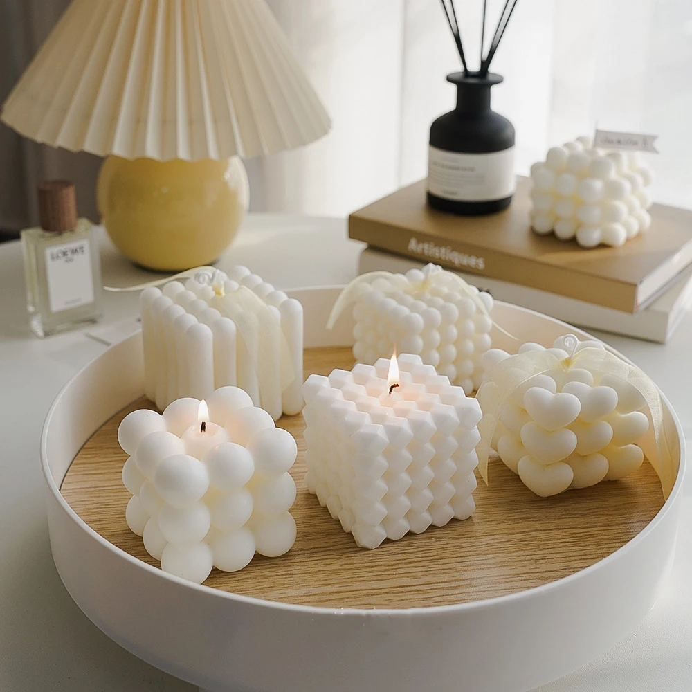 

White Geometric Candle Rubik's Cube Aromatherapy Candle Home Decor Ornament Creative Gifts Soy Wax Scented candles Photo Props