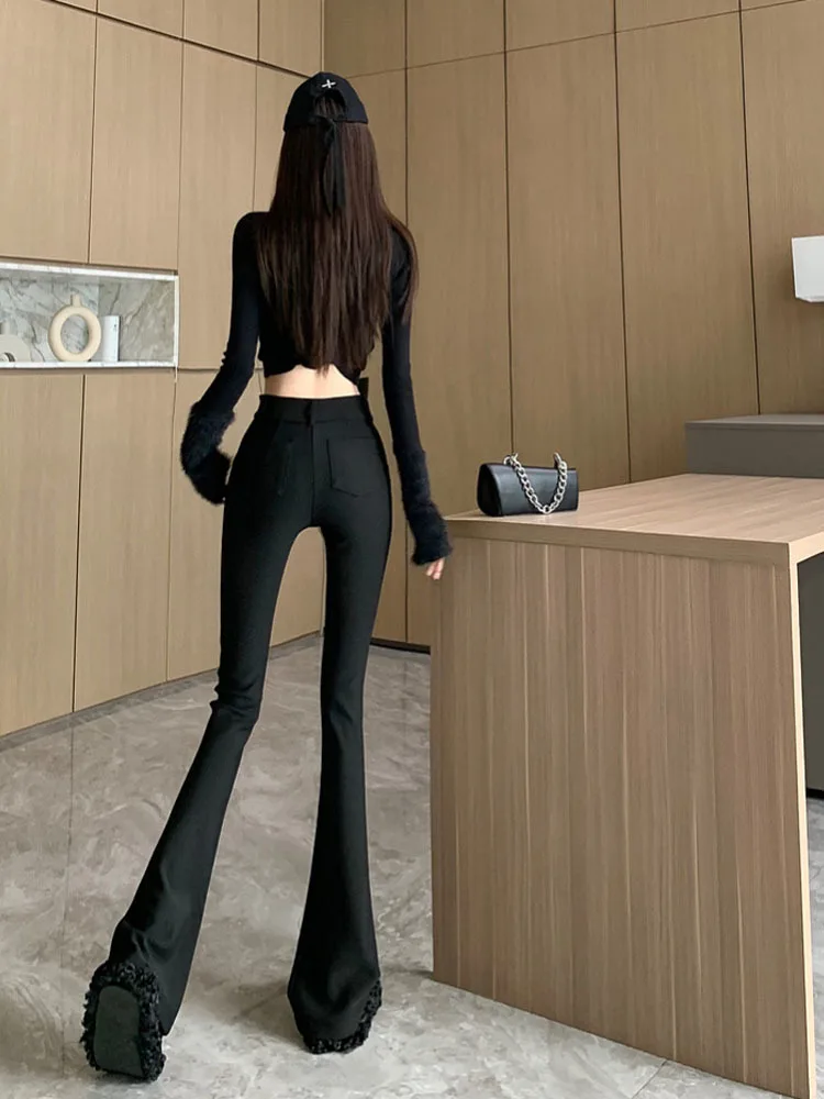 Белые микро расклешенные Костюмные брюки для женщин на весну и осень с высокой