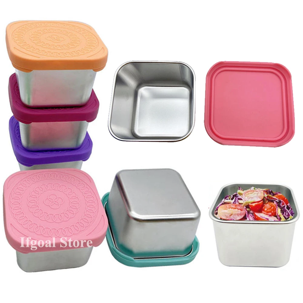 

304 Square Stainless Steel Sauce Cup With Lid Outdoor Portable Dipping Saucer Square Kids Lunch Containers Box Small Container