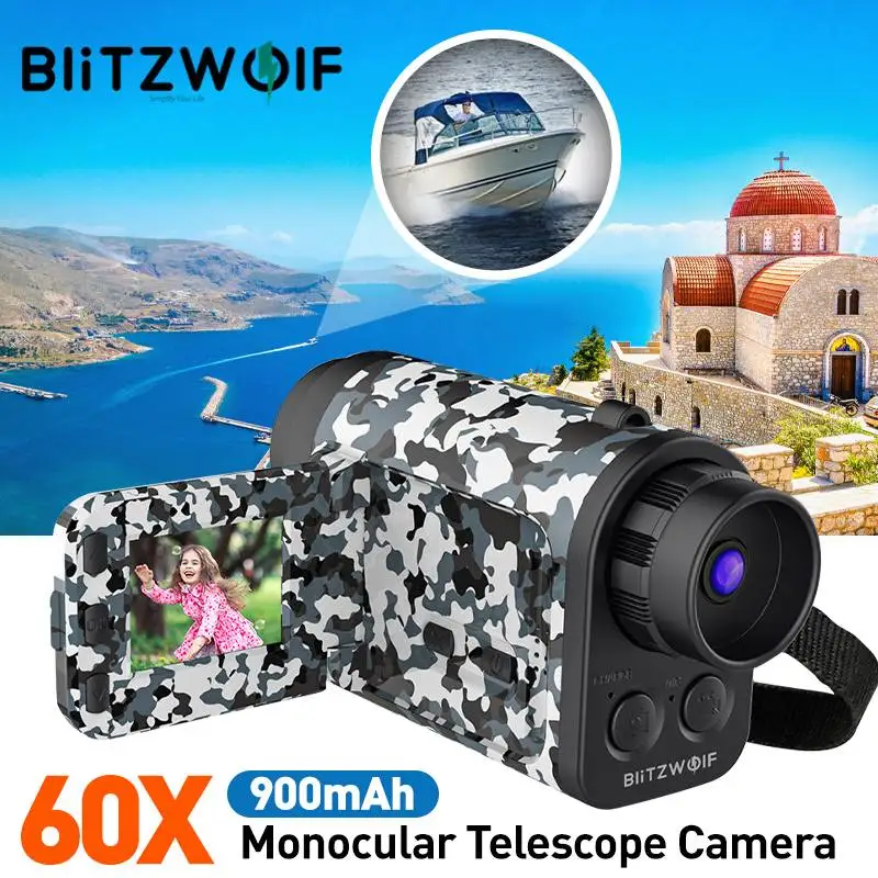 

Монокулярный телескоп BlitzWolf, телескоп с 60x зумом, 1500 м, 900 мАч, телескоп с литиевым аккумулятором и дистанционным аудиовходом