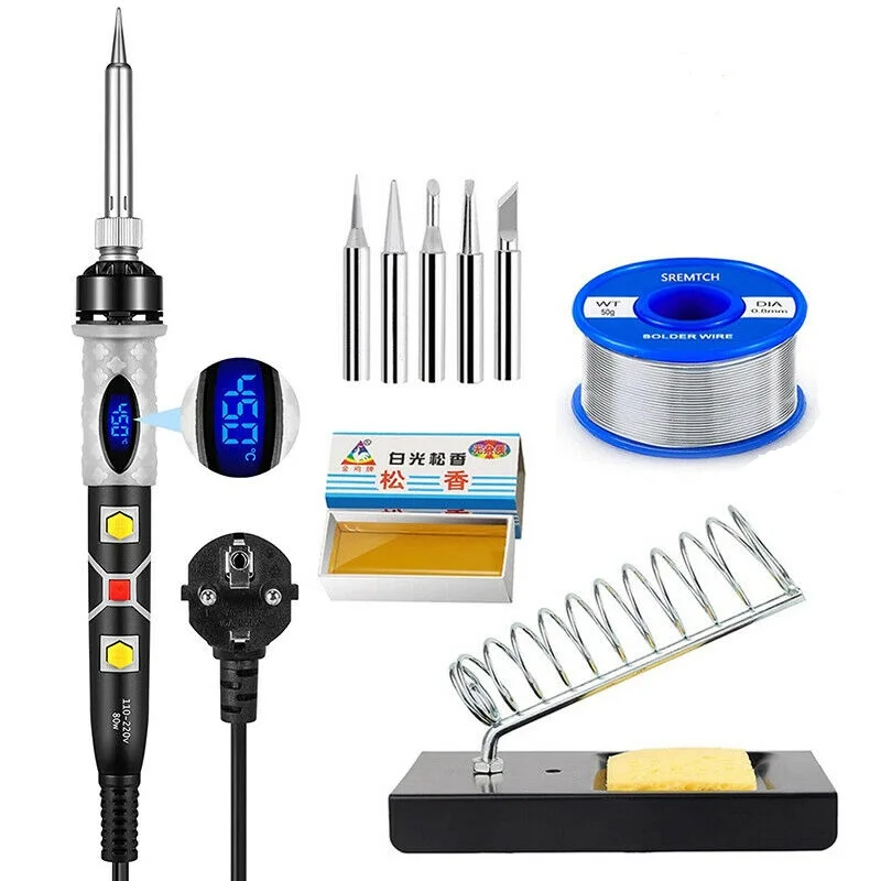 Adjustable Temperature 80W Soldering Iron Internal Heating Type Household Electronic Welding Repair Tool and Tin Wire Bracket