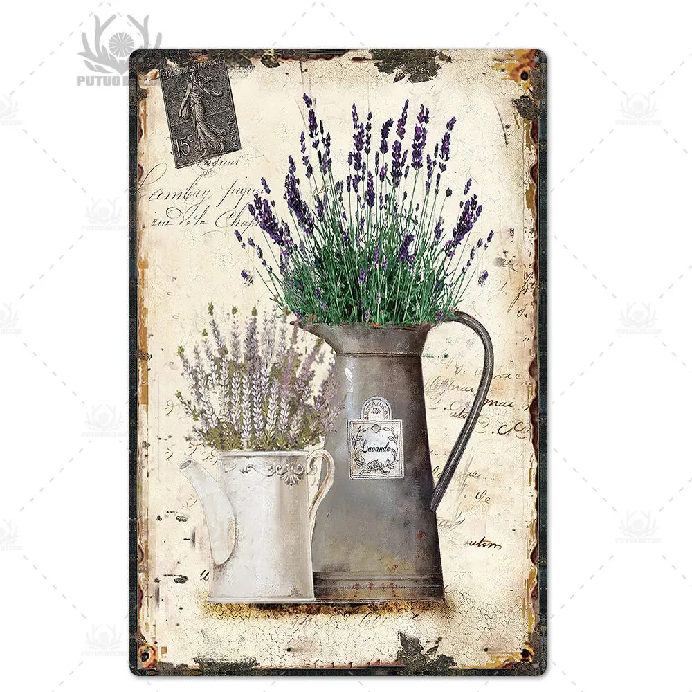 

Винтажная жестяная вывеска с цветами Putuo Decor