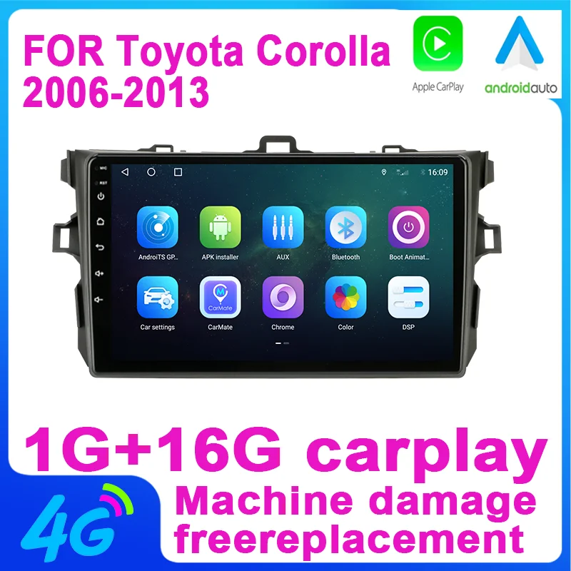 

1G+16G Wireless Carplay Androidout Android 11 Car Audio Radio Recorder Multimedia Player for Toyota Corolla 2006-2013 Speakers