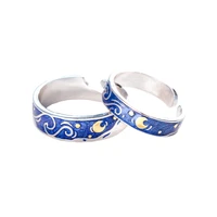 2022 korean fashion paired moon star couple rings for lovers van gogh starry night rings trendy enamel couples aesthetic ring