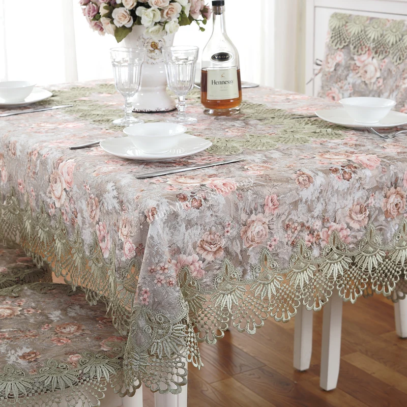 

Tablecloth Table Green Embroidered Dining Table Cover Table Cloth Round Flower Fresh Lace Fabric Tv Cabinet Dressing Dust Cover