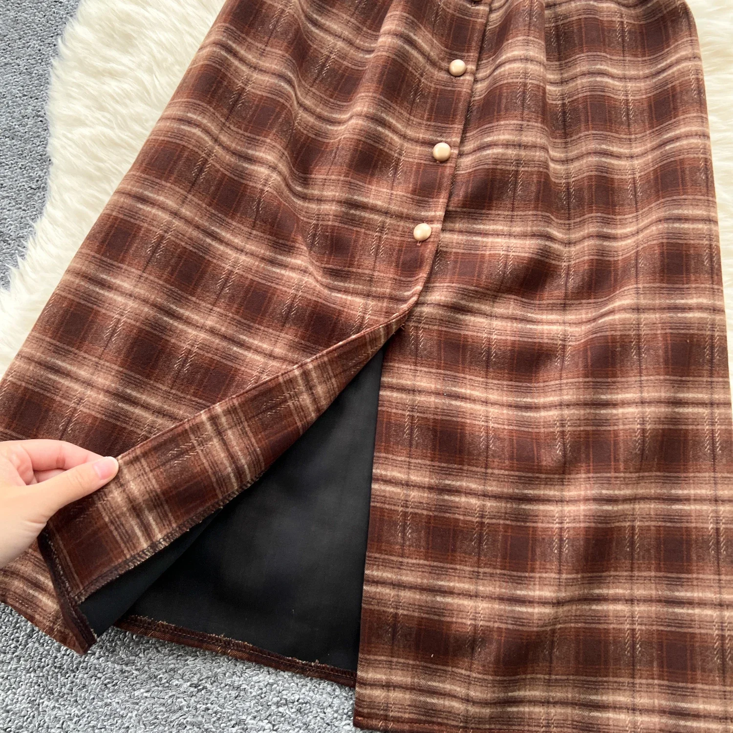 Шерстяное платье во французском стиле ретро женское однобортное клетчатое без