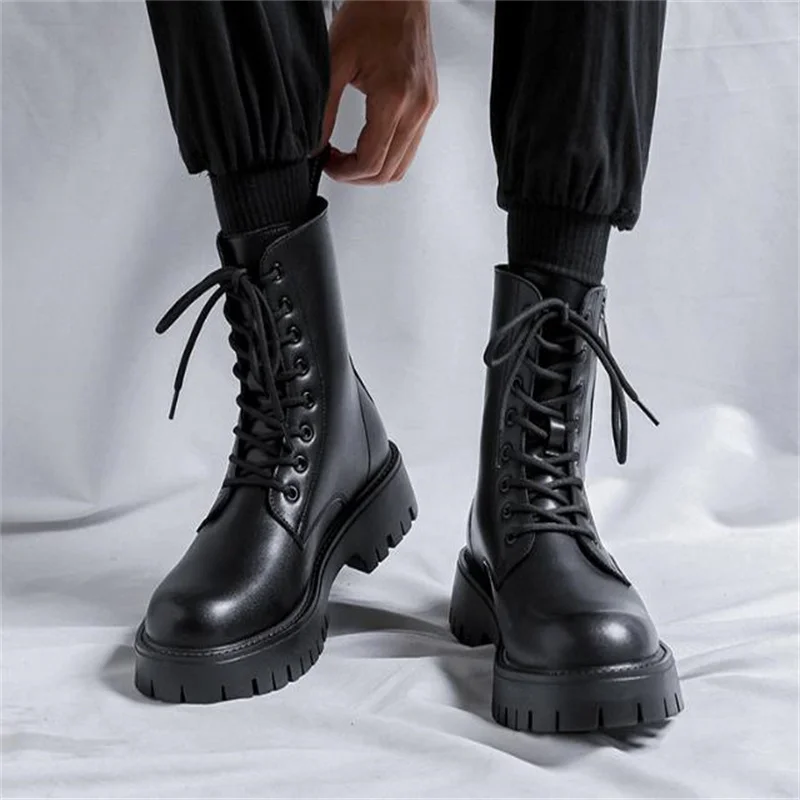 Мужские летние черные кожаные ботинки-карго High Top Martens мужские ботинки