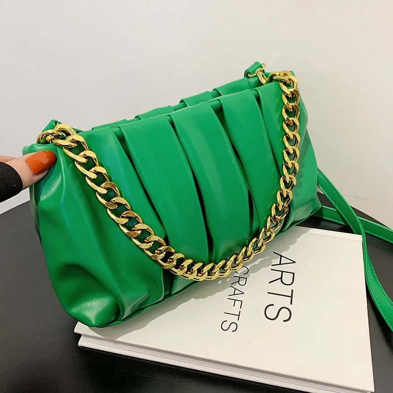 

2022 New Female Bag Korean Fashion Cloud High Quality Multicolor Zipper Handbag Green Soft Surface Trendy Shoulder Bag