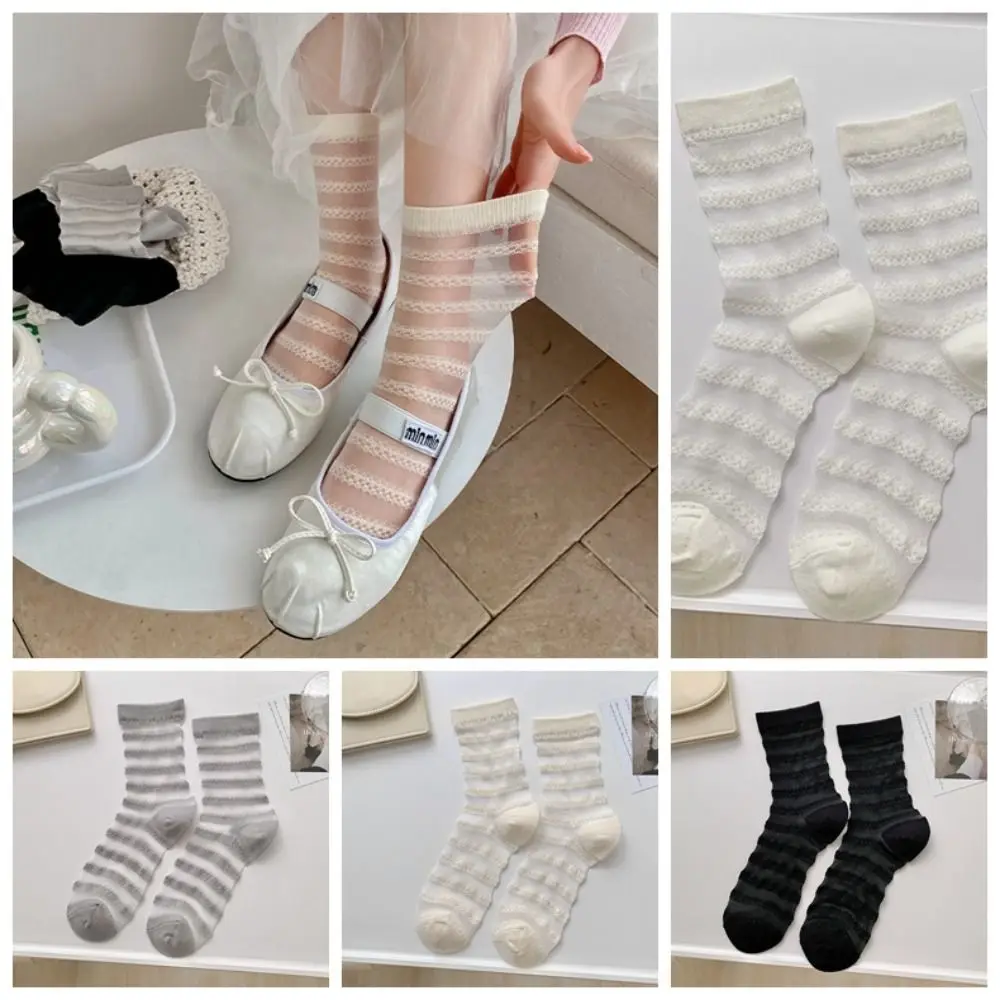 

Glass Silk Silk Socks Vintage Sweat Absorbing Mid-tube Ultra Thin Socks Anti-Friction Foot Transparent Socks Girl