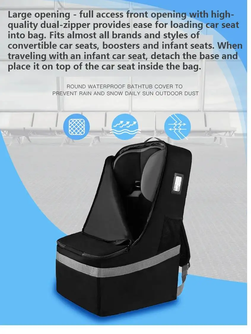 

Car Seat Travel Bag - Adjustable Padded Backpack for Car Seats (Black)