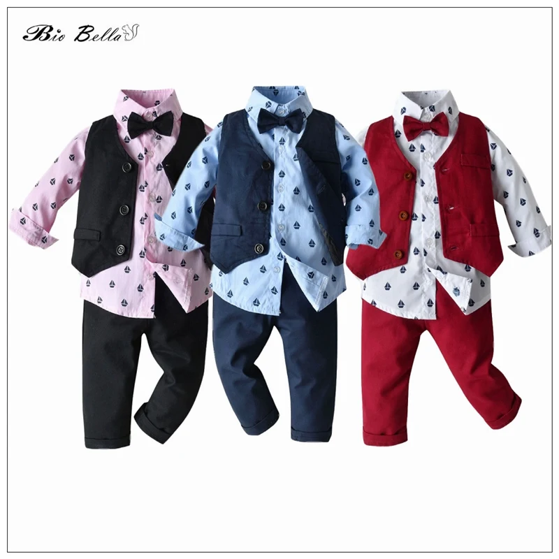 

Children Autumn Clothing Set Formal Gentlemen Wedding Birthday Baby Outfits Vest+TShirt+Pants To 1-5 Yrs Costume Handsome Suit