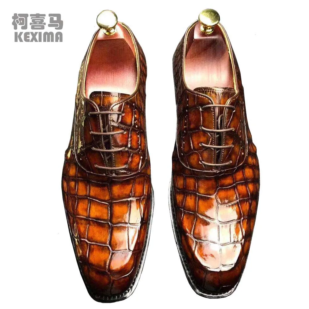 

KEXIMA chue new arrival crocodile leather fashion leisure leather sole men dress shoes men formal shoes male oxfords shoes